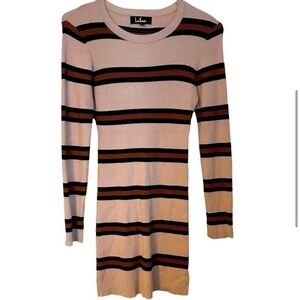 Lulu's Long Sleeve Striped sweater Dress in Cream and Brown